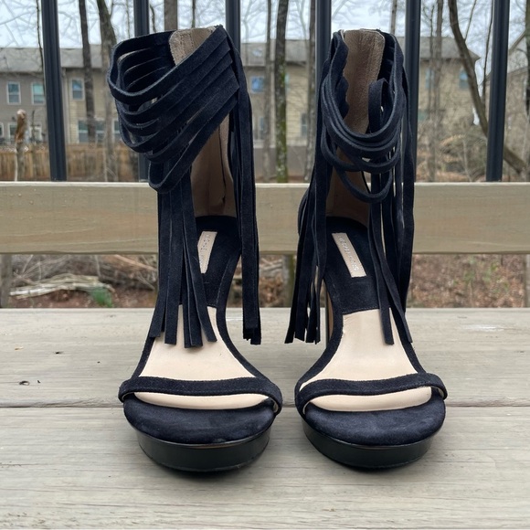 Michael Kors Daphne Black Fringe Platform Open Toe Stiletto Sandals Shoes 39.5 - Picture 4 of 16